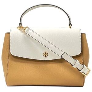 TORY BURCH Brown & Ivory Emerson Color-Block Small Top Handle Crossbody Bag